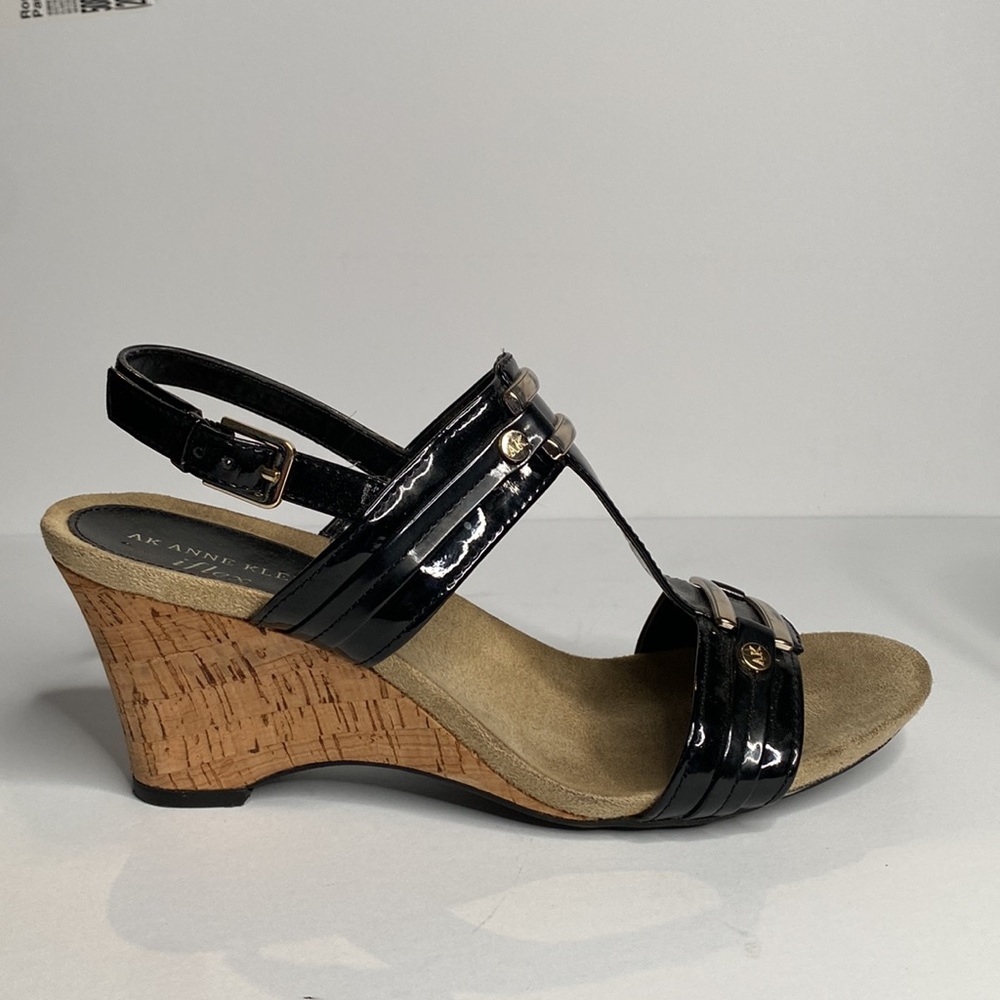 🍒ANNE KLEIN Iflex Black Sandals!!! Wedge Heel !!!